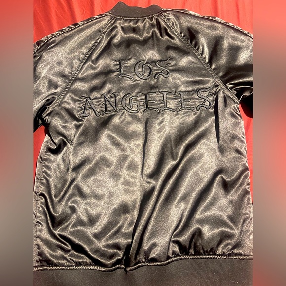 Satin embroidered bomber jacket, black satin bomber jacket, Los Angeles jacket - Picture 1 of 4